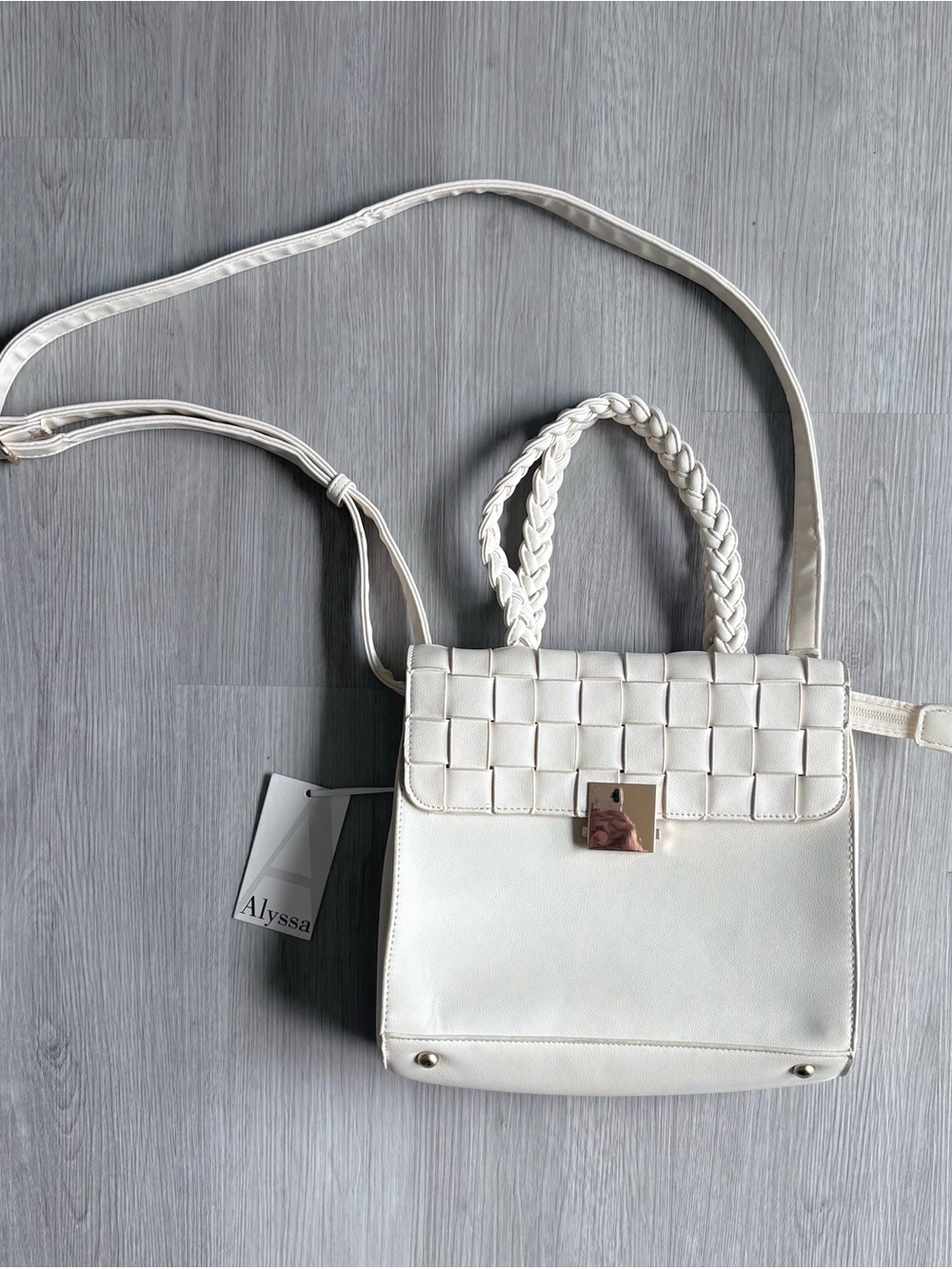 White Woven Top-Handle Crossbody Bag